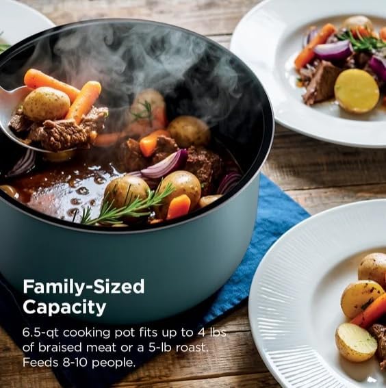 Niinjaa Hyper Heat 8 in 1 (model PC 200), 6.5 Qt Pressure Cooker, Steams, Slow Cooks, Rice, Pasta, Sear/Sauté, Steam, with SimpliServe Pot, 1200 W, Color Sage Leaf