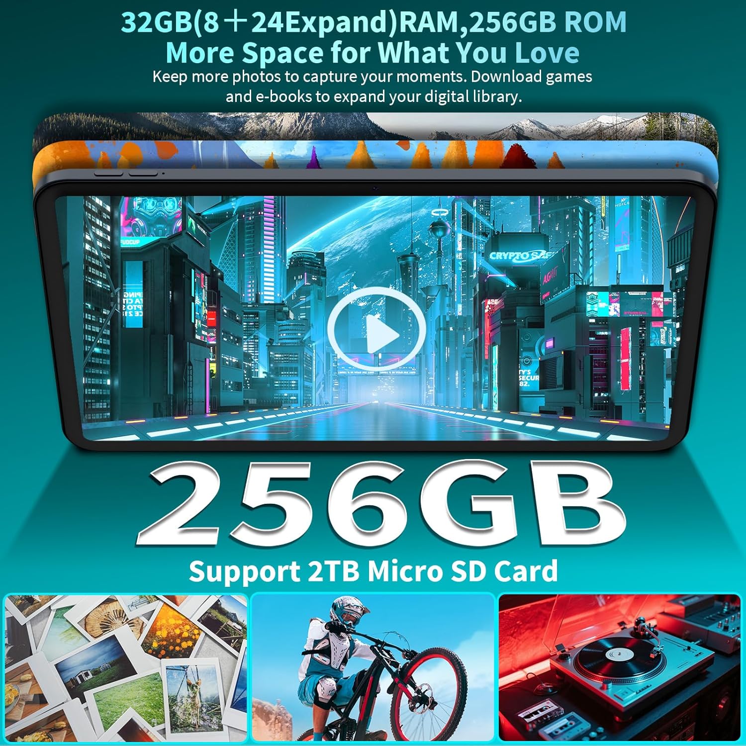 13 Inch Tablet, Android 16 Tablet with Keyboard, 32GB+256GB+2TB Expand, 120Hz 1920x1200 IPS Display, Gemini AI, 10000mAh, 8-Core, Wi-Fi, GPS, Large Screen 2K Tablet PC with Case, Mouse, Stylus(Black)