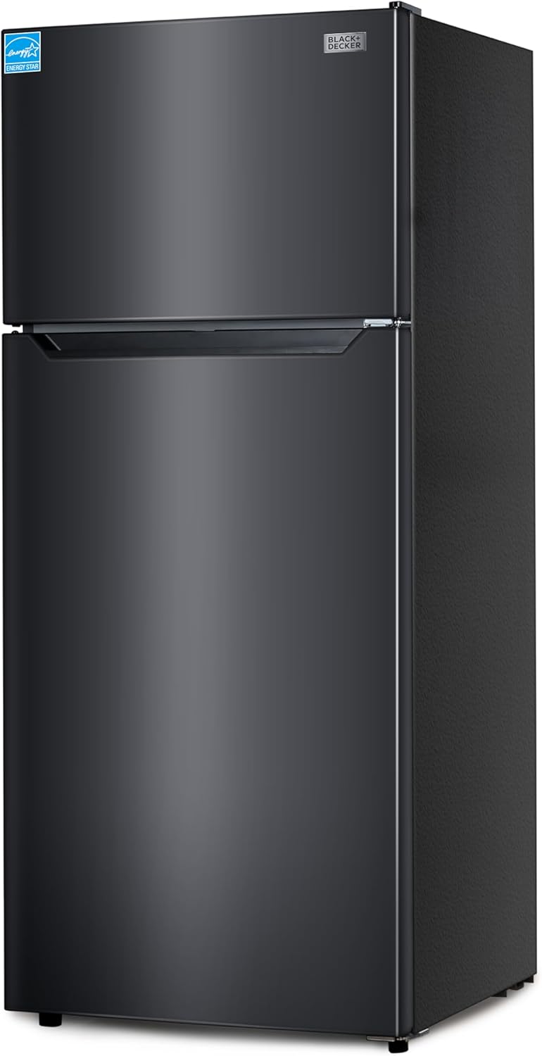 BLACK+DECKER 14.6 Cu. Ft. Top Mount Refrigerator with Freezer, 2 Door Refrigerator with Top Freezer and Adjustable Temperature Control, ENERGY STAR, BR1460HB, Black