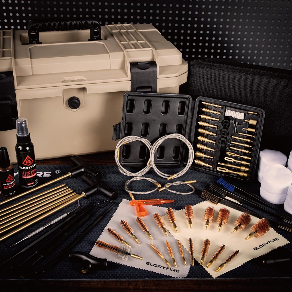 GLORYFIRE Deluxe Universal Gun Cleaning Kit - Highly Effective Cleaning Solutions for Hunting and Shooting - Compact