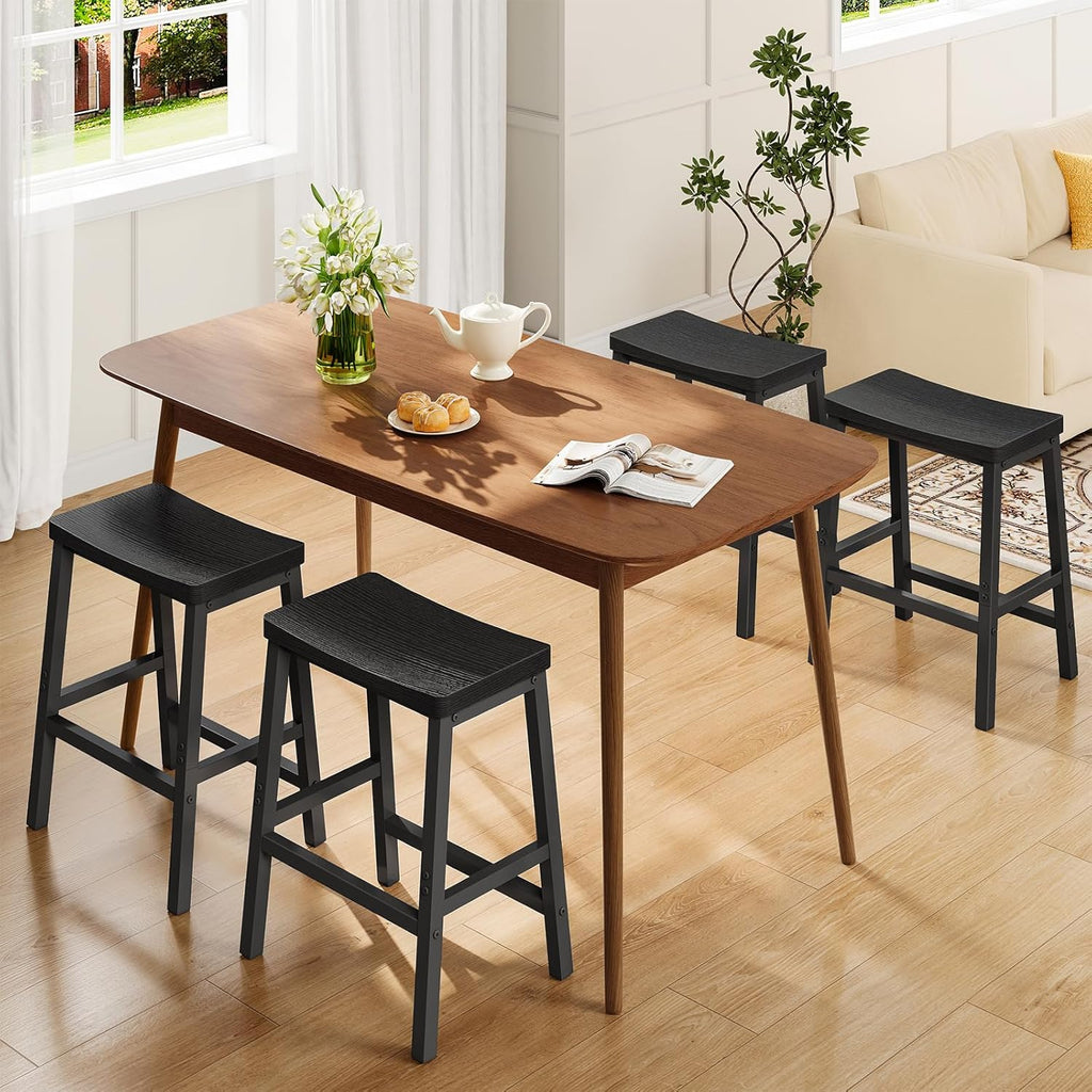 HOOBRO Bar Stools Set of 4, Counter Height Bar Stools, 23.6'' Bar Chairs, Saddle Stools with Footrests, Industrial Barstools for Dining Room, Kitchen, Bar, Black BB02MDP401