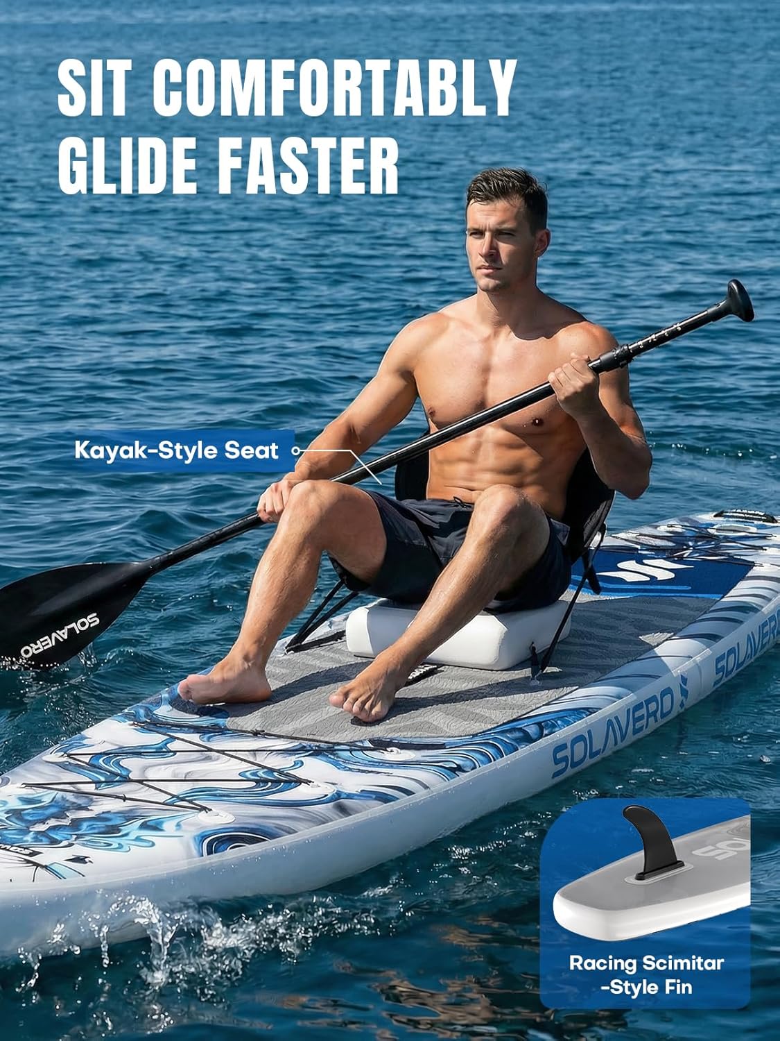 SOLAVERO Inflatable Stand Up Paddle Board, 12'5"×33" Extra Large SUP with Seat Premium Accessories, Anti-Slip EVA Deck for Youth & Adults 600lb Capacity Adventure Paddleboard for Lake, River, Ocean