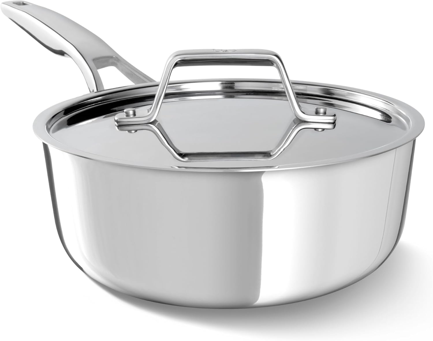 Calphalon Premier Polished 5-Ply Stainless Steel Cookware w/Turbo Heat Tech 2.5Qt Chef's Pan with Lid, Induction, Oven Safe 500F, PFOA Free, Polished Stainless Silver