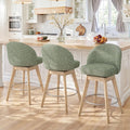 LUE BONA 360° Swivel Bar Stools Set of 3, 26" Counter Height Bar Stools with Backs, Modern Mid-Century Fabric Upholstered Stools with Solid Wood Legs for Kitchen Island, Light Green