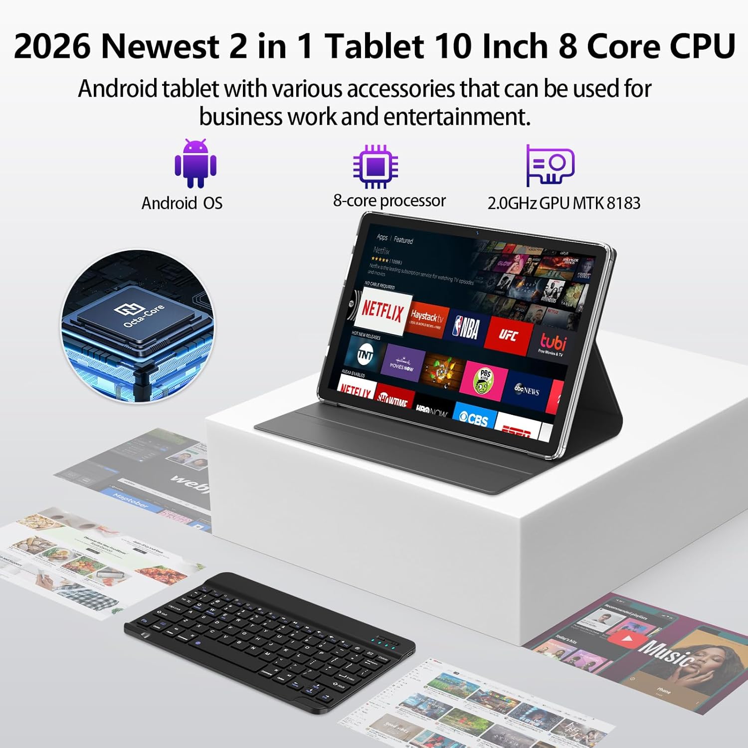 EITOMIN Android Tablet 2026 Latest 10 inch Tablet with Keyboard,128GB ROM 16GB RAM TF1TB Expand,Octa-Core,5GWiFi,1080FHD,13MP+8MPCamera,Bluetooth5.0,GPS,Mouse,Case,Black