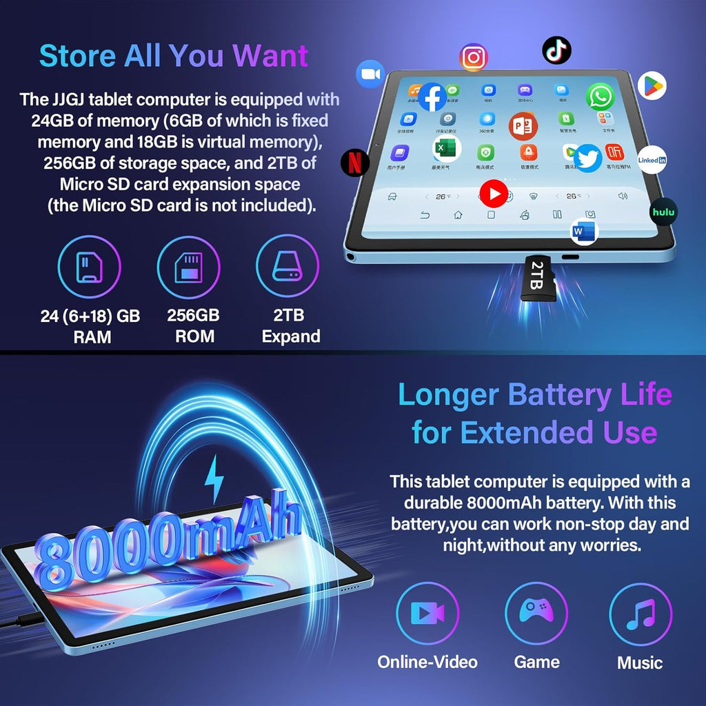 2026 11 Inch Tablet, Android 15 Tablet with Keyboard, 24GB+256GB+2TB Expand, Gemini AI Tablets PC with 8-Core, 8000mAh, 5G WiFi, Widevine L1, GPS, 2 in 1 Large Tablet with Case, Mouse, Stylus (Black)