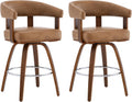 CHITA Swivel Counter Height Barstools Set of 2, FSC Certified Faux Leather Upholstered Bar Stools with Back and Armrest for Kitchen Island Home Bar, 27" Seat Height, Camel with Walnut Frame