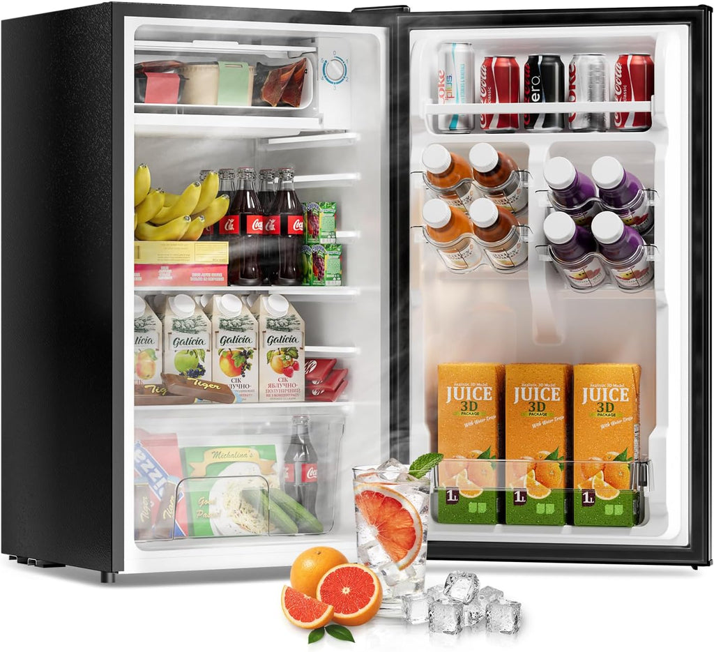 3.2 Cu Ft Mini Fridge with Freezer - Energy Efficient, Large Capacity Single Door Upright Freezer for Bedroom, Office & Dorm | Small Fridge, Reversible Door, ETL Certified(Black)