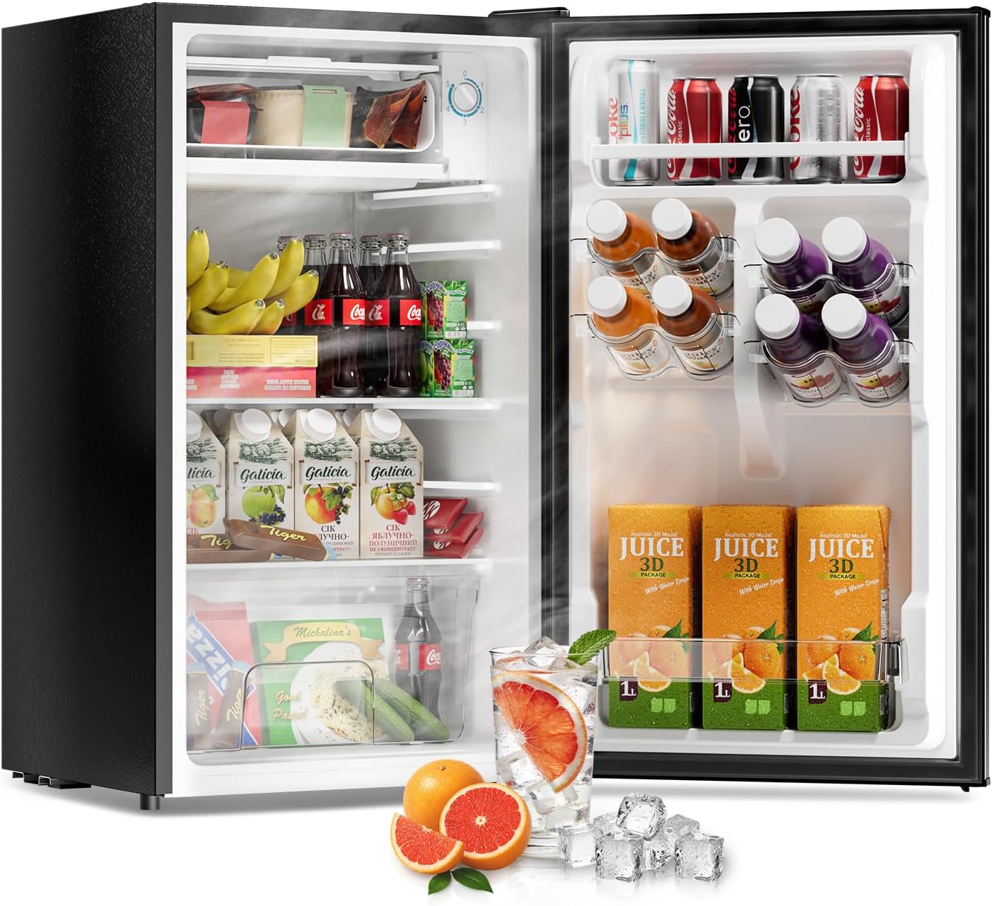 3.2 Cu Ft Mini Fridge with Freezer - Energy Efficient, Large Capacity Single Door Upright Freezer for Bedroom, Office & Dorm | Small Fridge, Reversible Door, ETL Certified(Black)