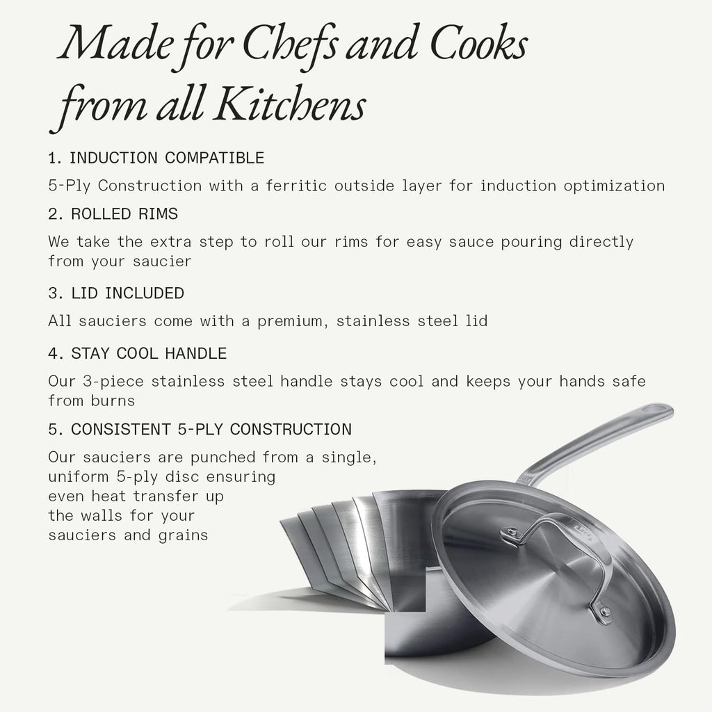Made In Cookware | 2 Quart Stainless Steel Saucier Pan | 5 Ply Stainless Clad | Professional Cookware | Crafted in Italy | Induction Compatible