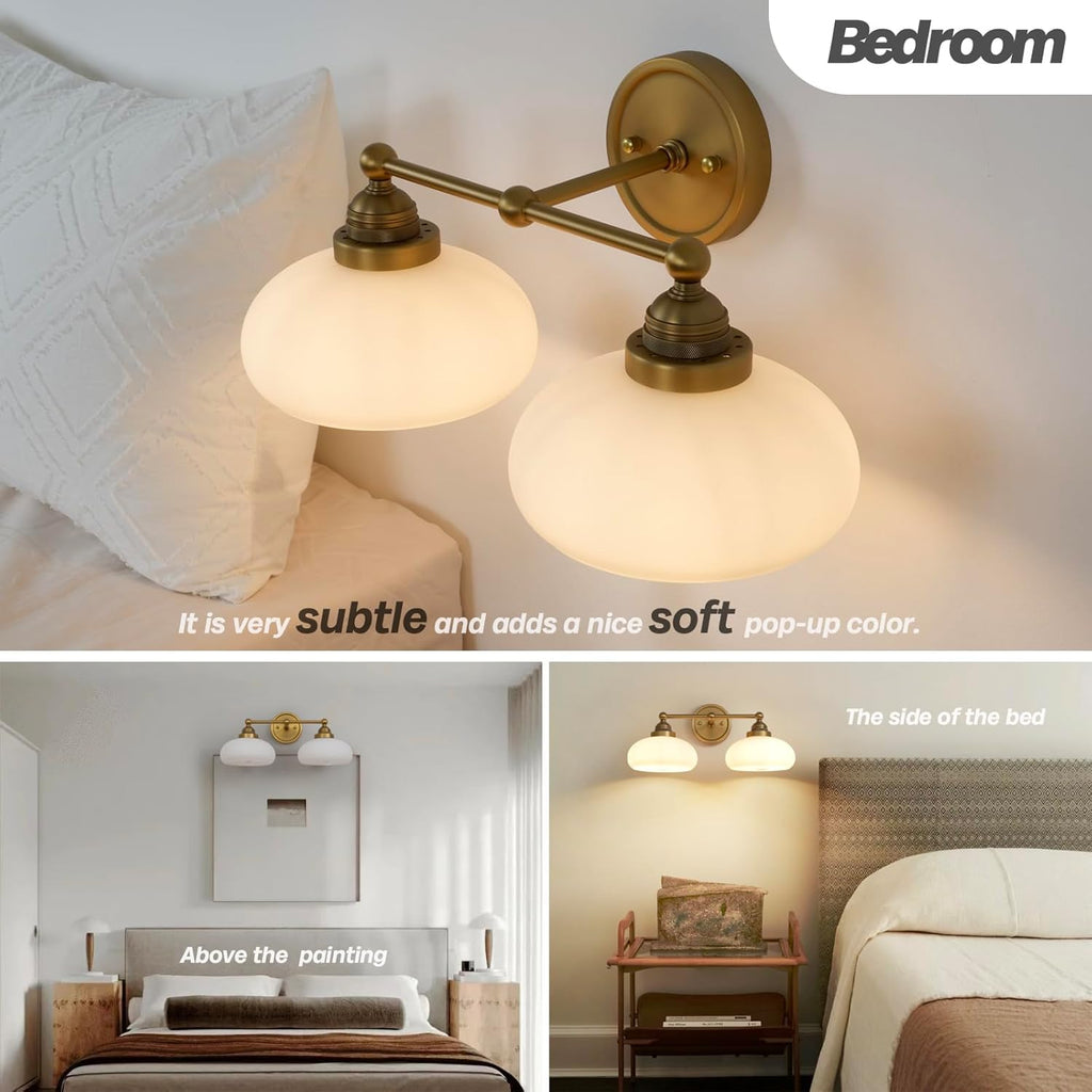 Vintage 2-Lights Sconces Wall Lighting with Milk White Glass Shade, Double Arm Wall Lamp Fixture for Living Room Dining Room Bedroom Hallway