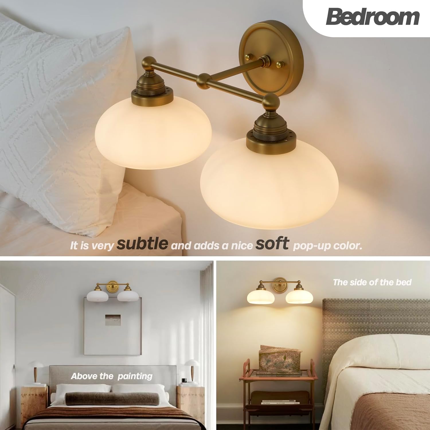 Vintage 2-Lights Sconces Wall Lighting with Milk White Glass Shade, Double Arm Wall Lamp Fixture for Living Room Dining Room Bedroom Hallway