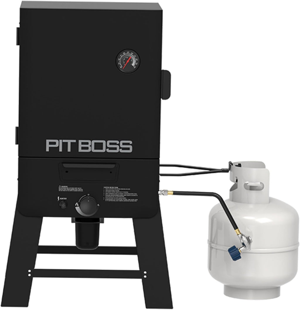 Pit Boss 30‑Inch Gas Vertical Smoker – 983 Sq. In. Cooking Surface, 12,500 BTU Dual‑Burner System, 100–300°F Temperature Range with Adjustable Racks & Wood Smoke Tray