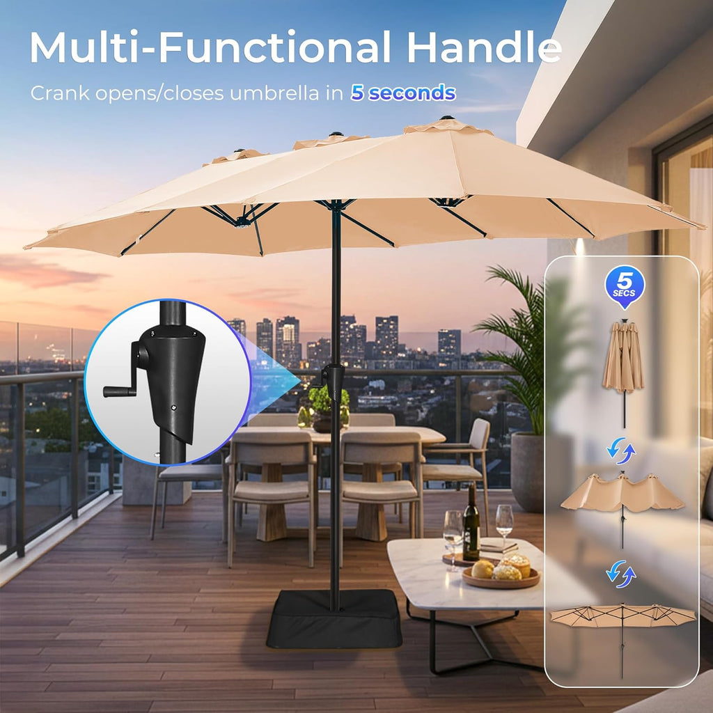SUPERJARE 13FT Outdoor Patio Umbrella with Base Included, Double Sided Pool Umbrellas with Fade Resistant Canopy, Large Table Umbrella for Deck, Market, Backyard - Beige