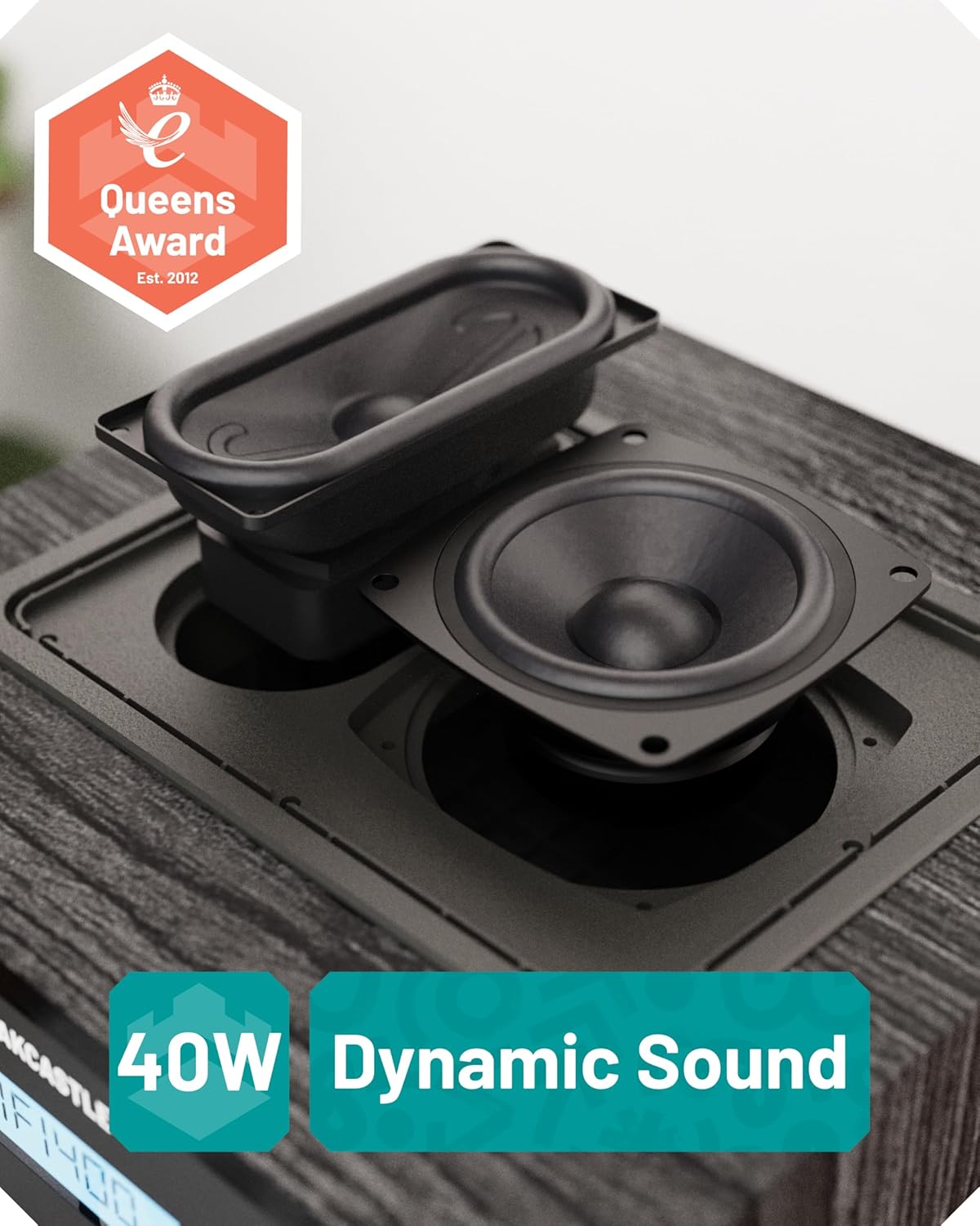 Home Stereo System with CD Player Bluetooth & Radio | 40W FM Radio, Solid Wood Build, 30 Presets, and Alarm | Multi Format Support, CD Player for Home, Compact Music System | Oakcastle Hifi400