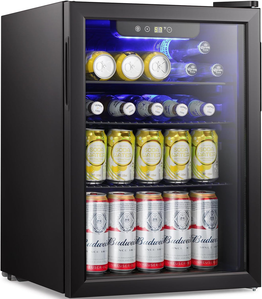 Antarctic Star Beverage Refrigerator Cooler-95 Can Mini Fridge Glass Door for Soda Beer Wine Stainless Steel Glass Door Small Drink Dispenser Digital Display for Home, Office Bar,2.4cu.ft