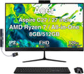Acer Aspire C27 All-in-One Desktop, 27" IPS FHD Display (Ryzen 7 5825U (5000 Series), 8GB DDR5, 512GB PCIe SSD, Wi-Fi 6E, Webcam, Wireless Keyboard and Mouse, BT 5.3, Win 11 Home) with USB Hub