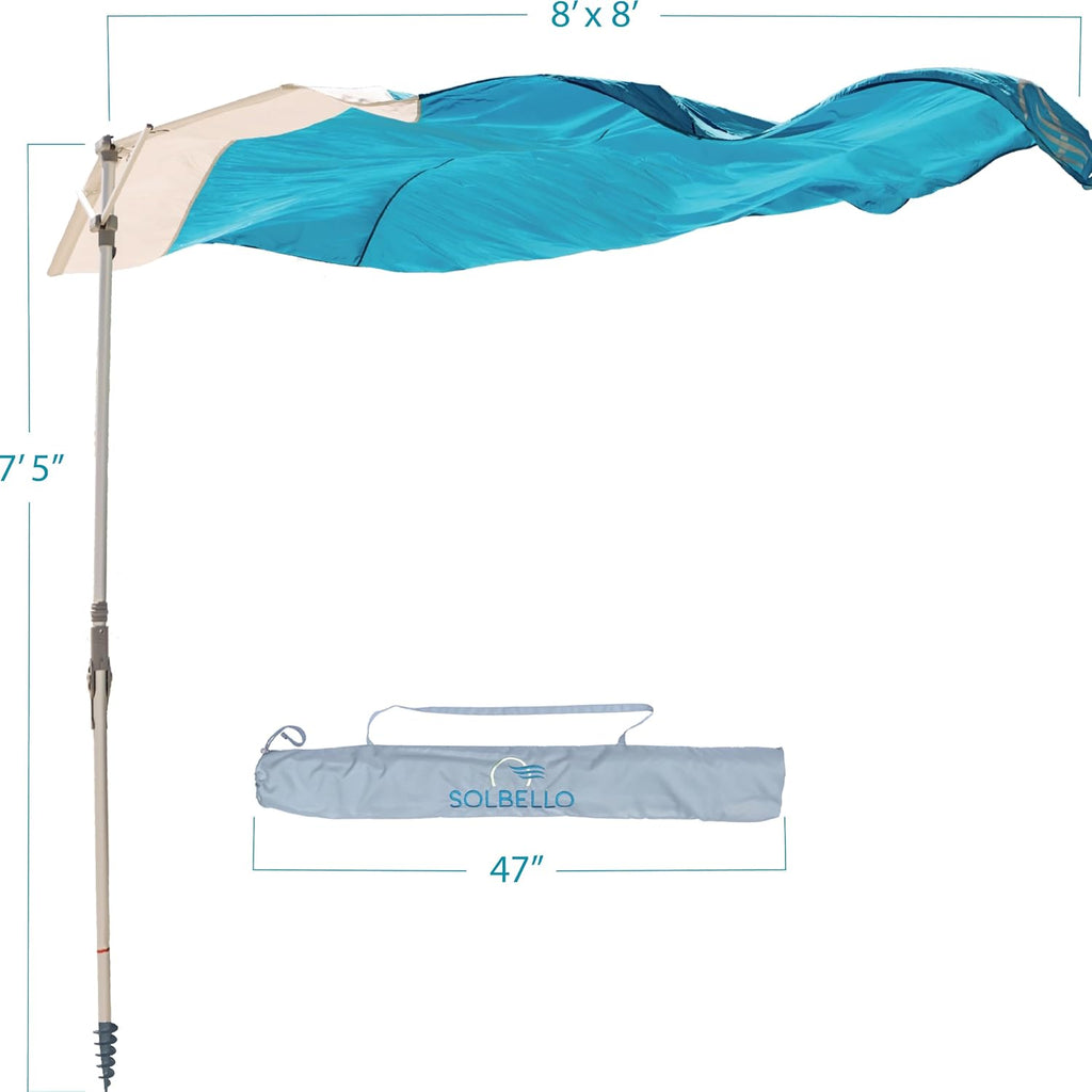 Solbello Shade - The Ultimate Wind-Driven Beach Umbrella, Effortless to Set Up, Lightweight, Won't Blow down the Beach, UPF 50+ Sun Protection