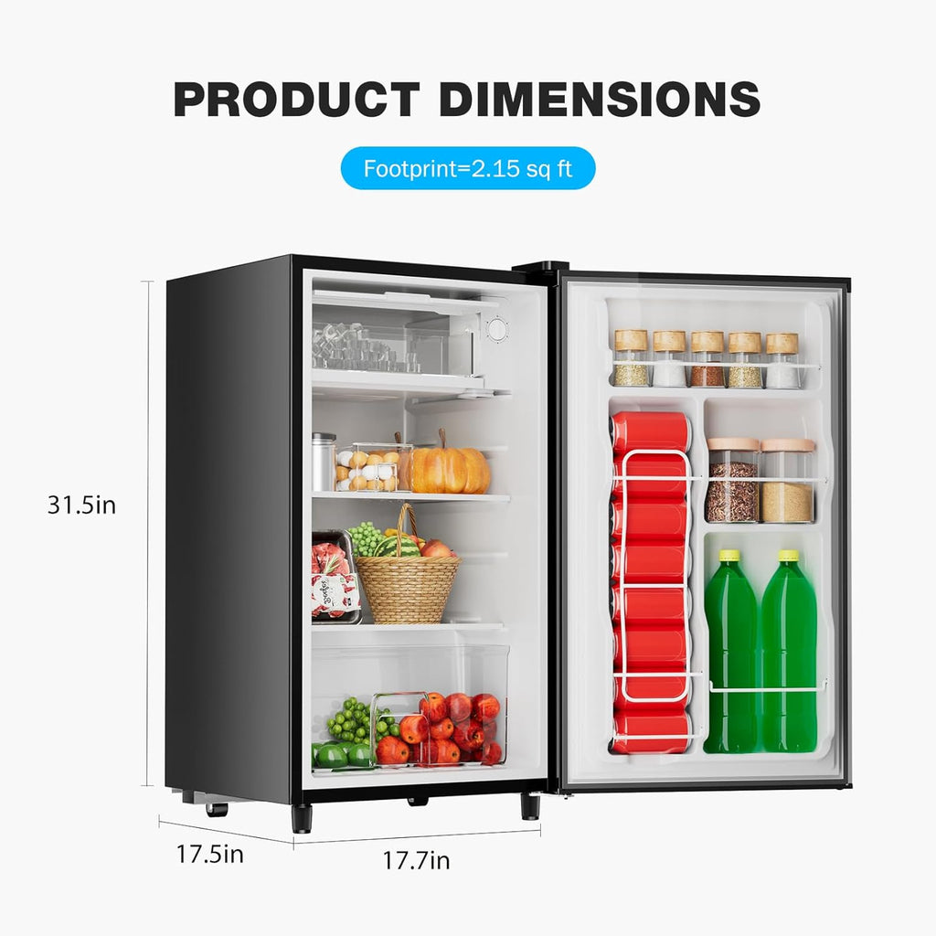 DUMOS 3.2 Cu.Ft Mini Fridge with Freezer, Single Door Refrigerator with Adjustable Thermostat, Compact Small Fridge for Bedroom, Office, Dorm, 17.72"*17.72"*31" Silver