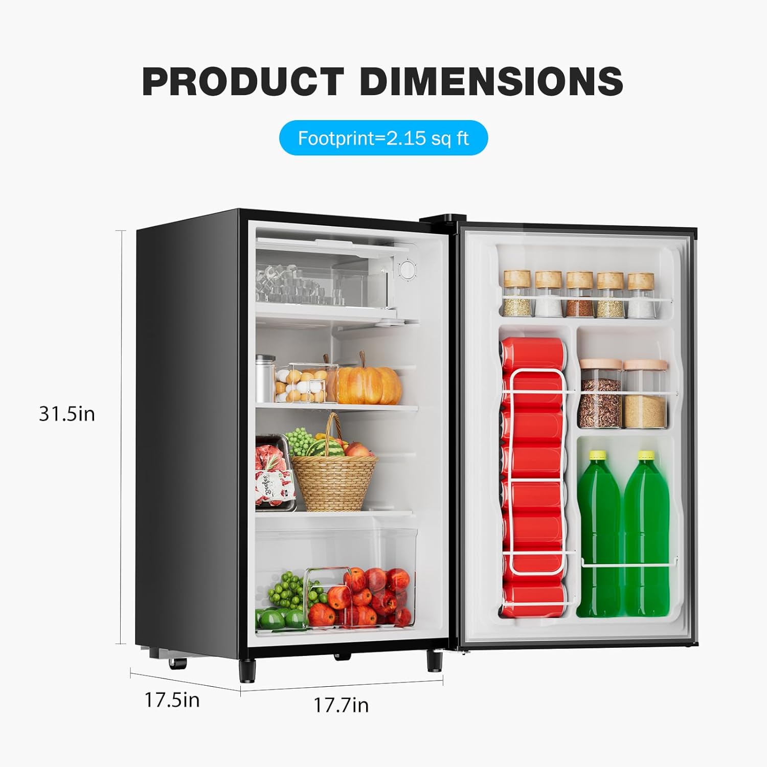 DUMOS 3.2 Cu.Ft Mini Fridge with Freezer, Single Door Refrigerator with Adjustable Thermostat, Compact Small Fridge for Bedroom, Office, Dorm, 17.72"*17.72"*31" Silver