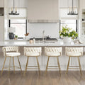 VECELO Bar Stools Set of 4, Counter Height Bar Stools, 26 inch Seat Barstools with Woven Back and Footrest for Kitchen Island Counter, White