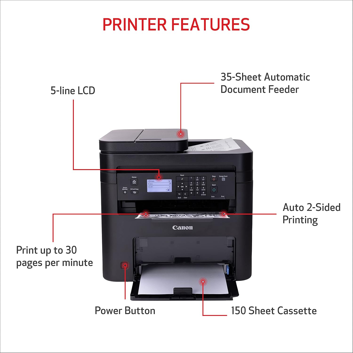 Canon imageCLASS MF273dw - Monochrome Wireless Laser Printer, Multifunction With Scanner, Copier, Auto Document Feeder, With 1 Year Limited Warranty, 30 PPM, Black