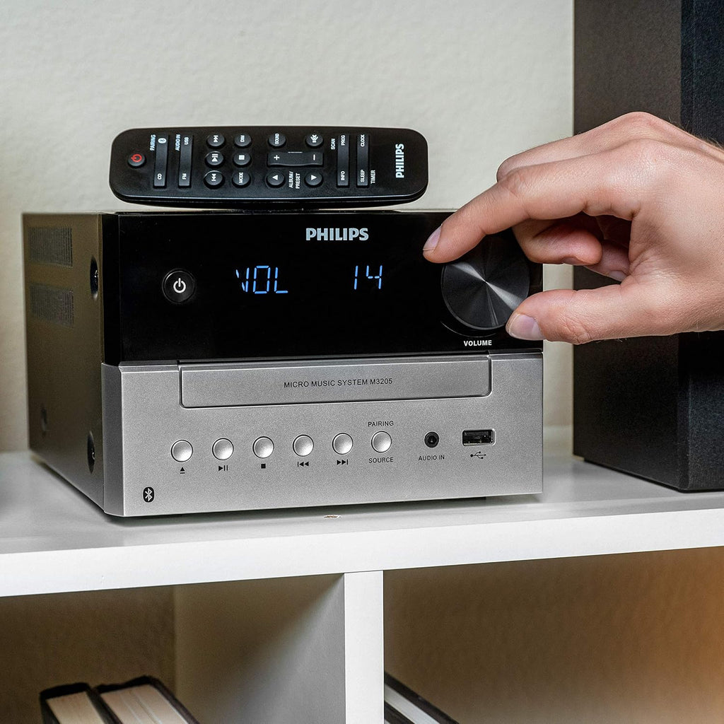 Philips Bluetooth Stereo System for Home with CD Player for Home, Wireless Streaming, MP3, USB, Audio in, FM Radio, 18W, Micro Music Sound System