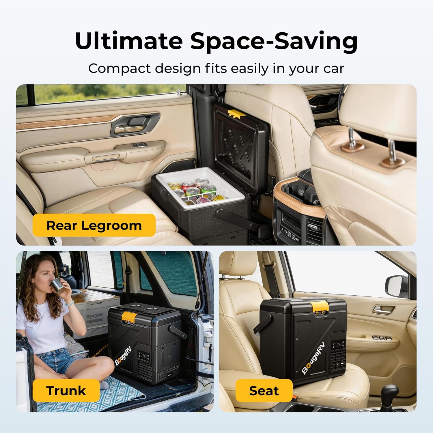 BougeRV 12 Volt Refrigerator with 240Wh Battery, 21QT Car Fridge, 20L Portable Freezer, -4~68℉, 12/24V DC, 110~240V AC, Ideal for 2 People, Road Trips, Truck, Camping(2026 New Model: CRH20 and B240)