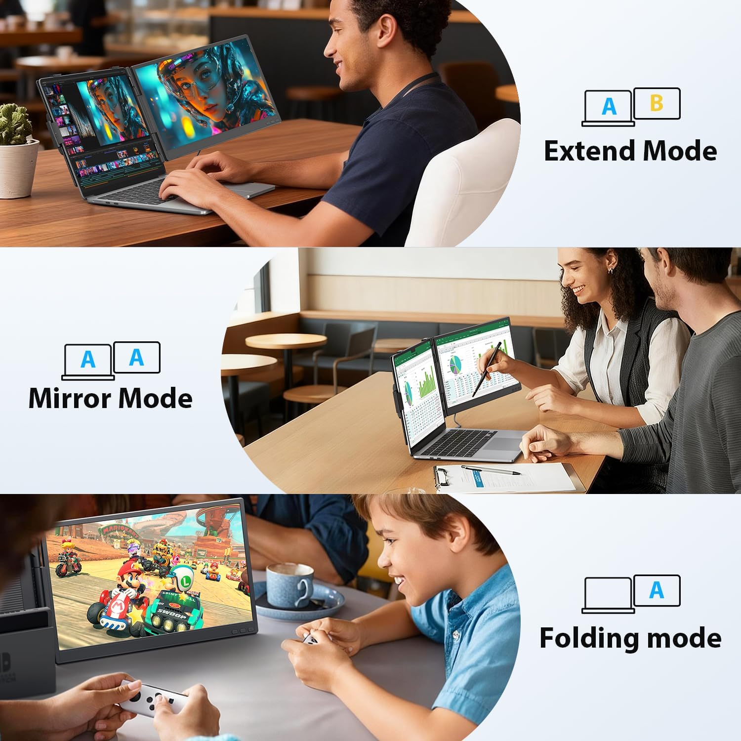 APILDELLA 14'' Dual Laptop Screen Extender, 1080P FHD Laptop Extended Monitor Portable with Speaker, Plug-Play Second Monitor for 13-16'' Laptops, Work with Mac, Window, Chrome