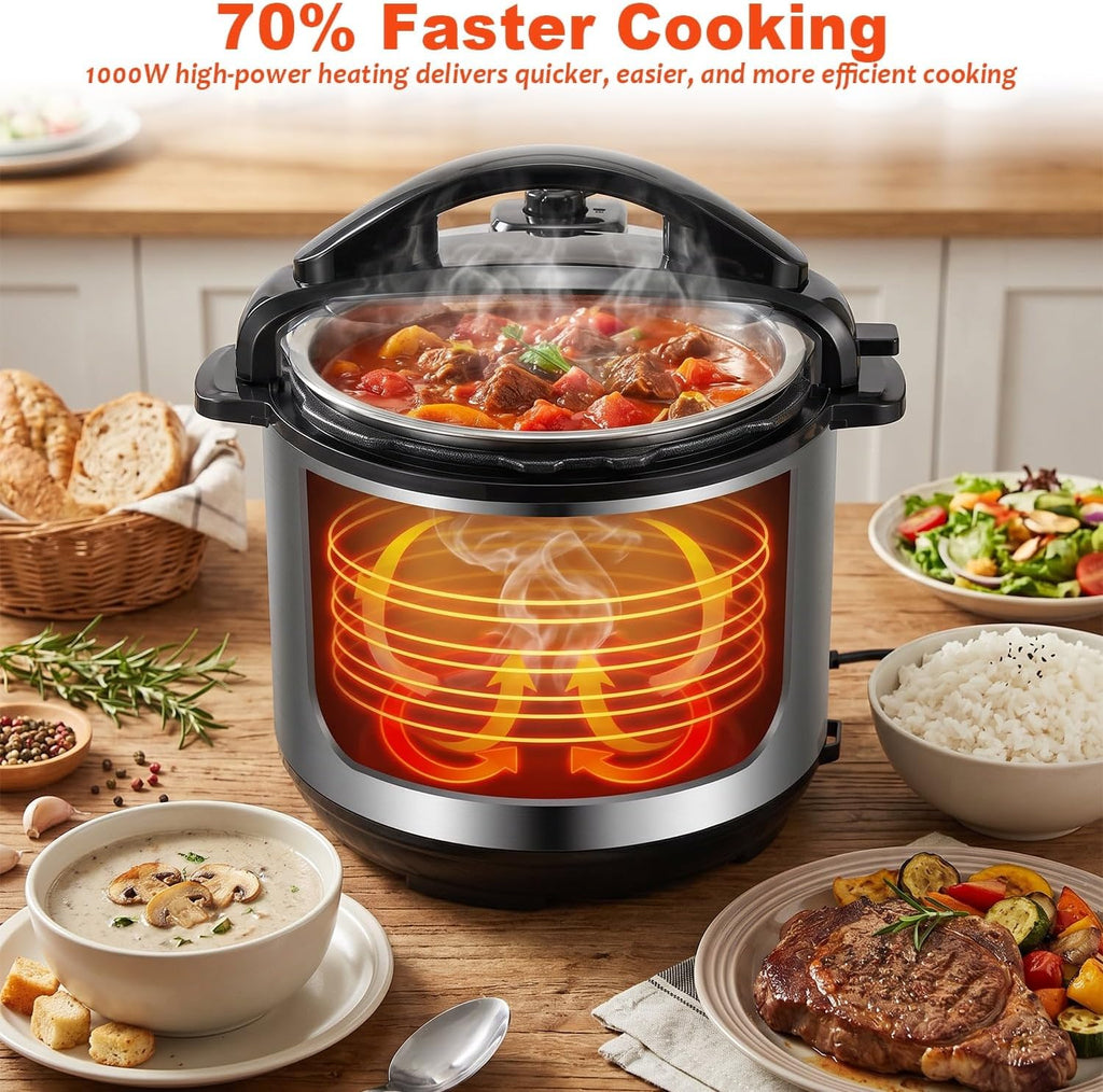 6.5 Quart Electric Pressure Cooker, 16 Presets Multi-Cooker,Rice Cooker,Slow Cooker,Cake Maker,Yogurt Maker, Sauté, Steamer, Warmer, Non-Stick, Stainless Steel
