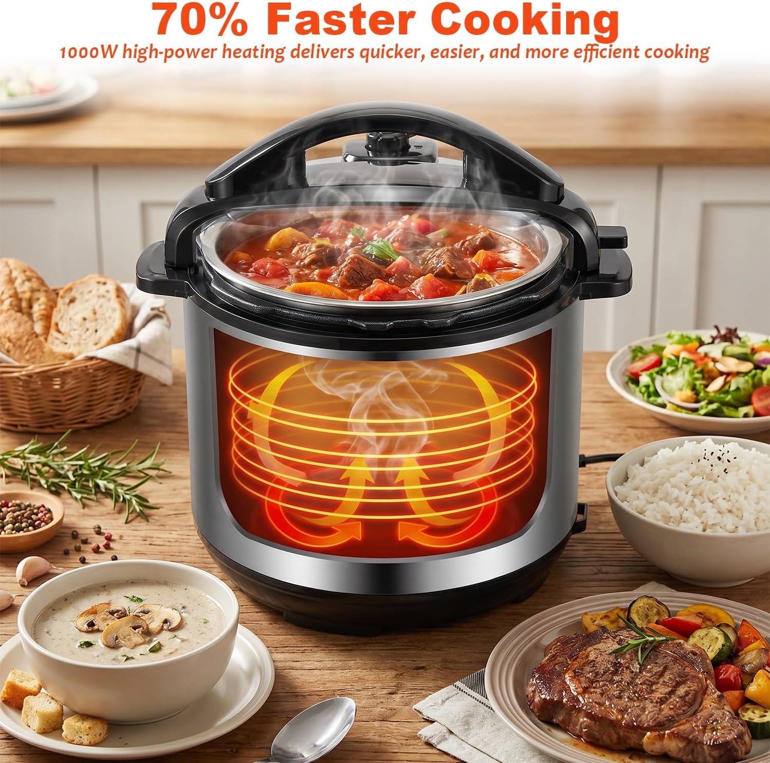 6.5 Quart Electric Pressure Cooker, 16 Presets Multi-Cooker,Rice Cooker,Slow Cooker,Cake Maker,Yogurt Maker, Sauté, Steamer, Warmer, Non-Stick, Stainless Steel