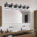 TODOLUZ Modern Vanity Light Fixture Over Mirror,6 Lights Wall Sconce with Clear Glass Shade Bathroom Lighting Black Farmhouse Wall Lamp Bathroom Mirror Kitchen Porch Living Room Workshop
