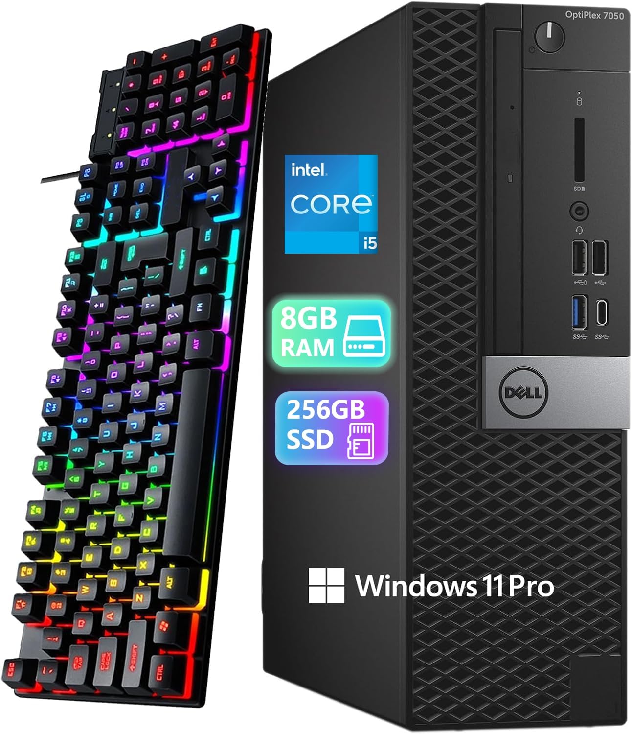 Dell Optiplex 7050 SFF Desktop Computer PC | Core i5-6500T | 8 GB DDR4 RAM | 256 GB SSD | USB WiFi + Bluetooth | Windows 11 Pro | Keyboard & Mouse(Renewed)