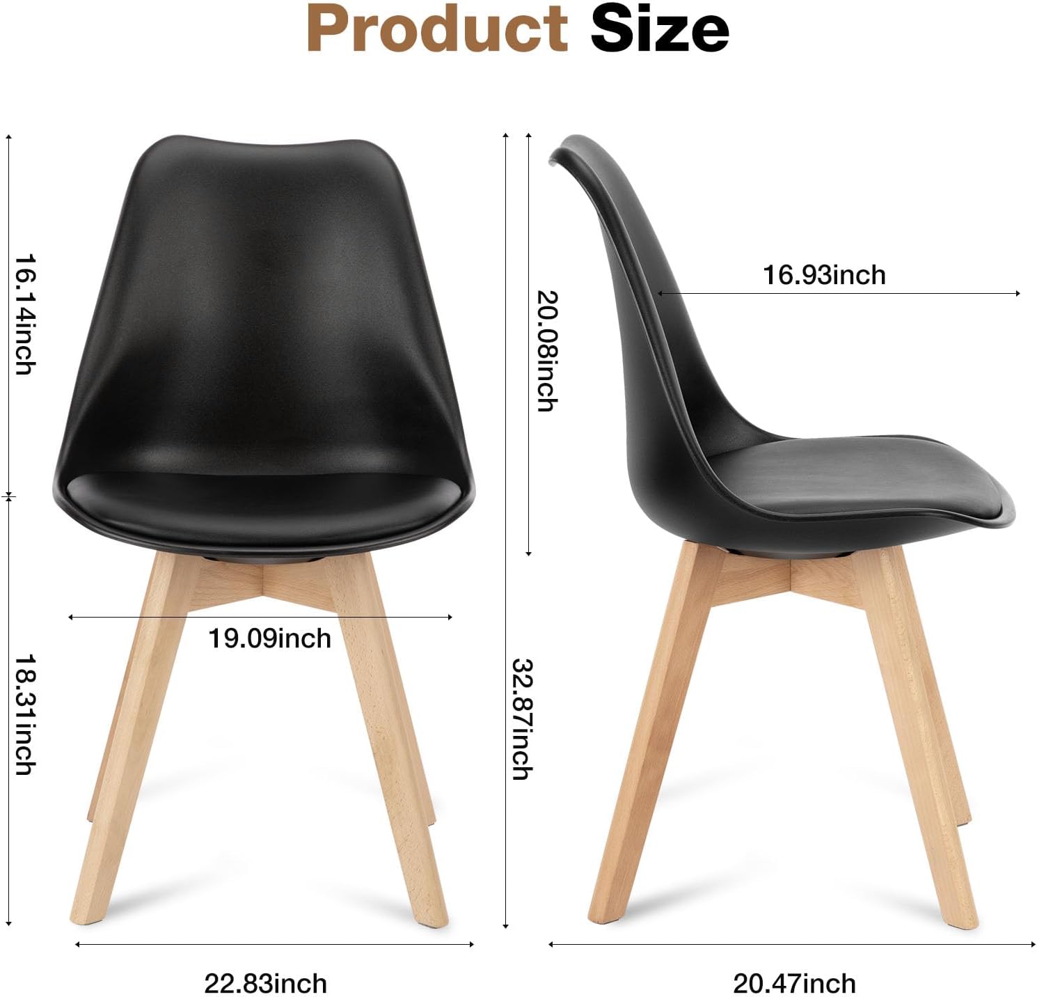 OLIXIS Modern Dining Chairs Set of 4, PU Leather Upholstered Kitchen Chairs with Wood Legs, Mid Century Accent Chairs for Living Room, Bedroom, Outdoor Lounge, Black