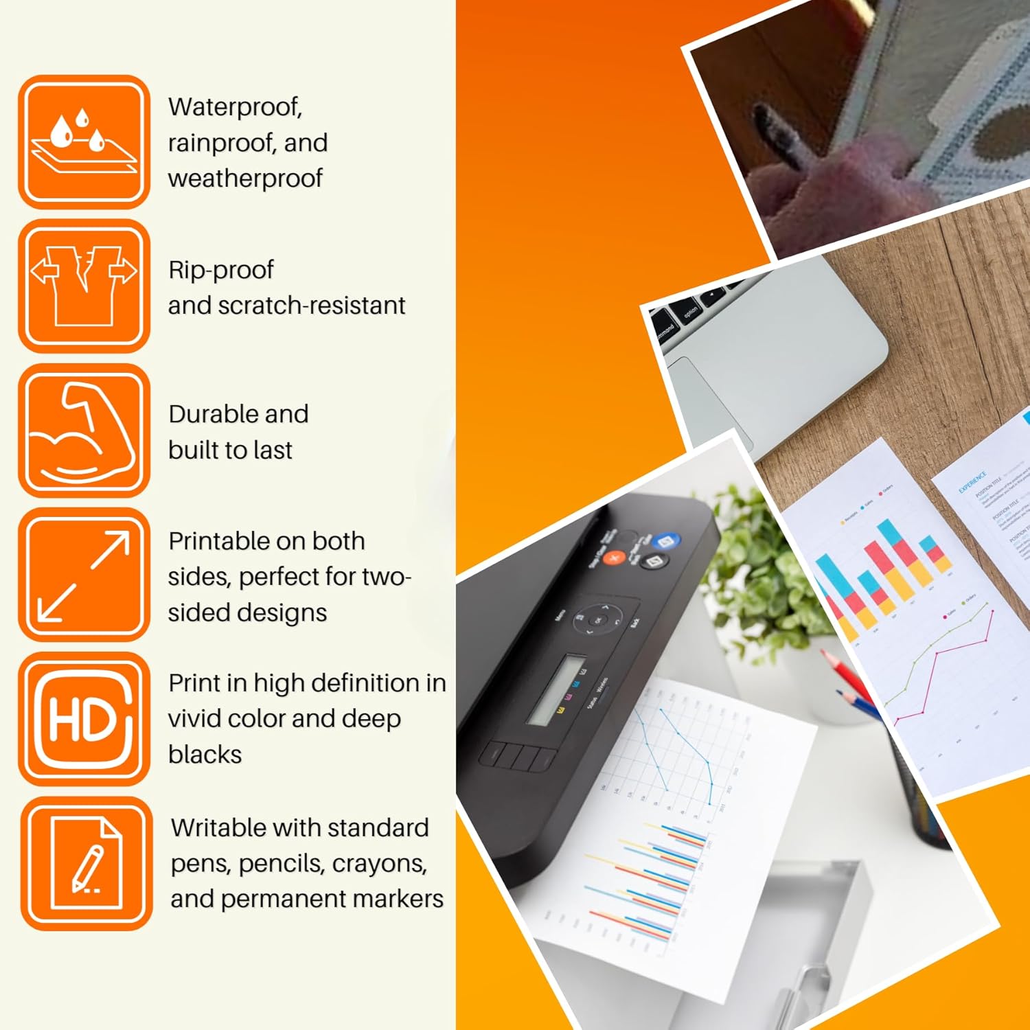 TerraSlate 8 MIL Waterproof Paper 11"x17" – Weatherproof, Rip-proof Copier Paper, Laser Printer & Copier Compatible, 50 Sheets – Ideal for Outdoor, Rugged Use, and Harsh Conditions