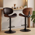 Swivel Bar Stools Set of 2, Adjustable Height Bentwood Barstools with Removable Back, PU Leather Upholstered Bar Chair for Kitchen Island Dining Room, Brown