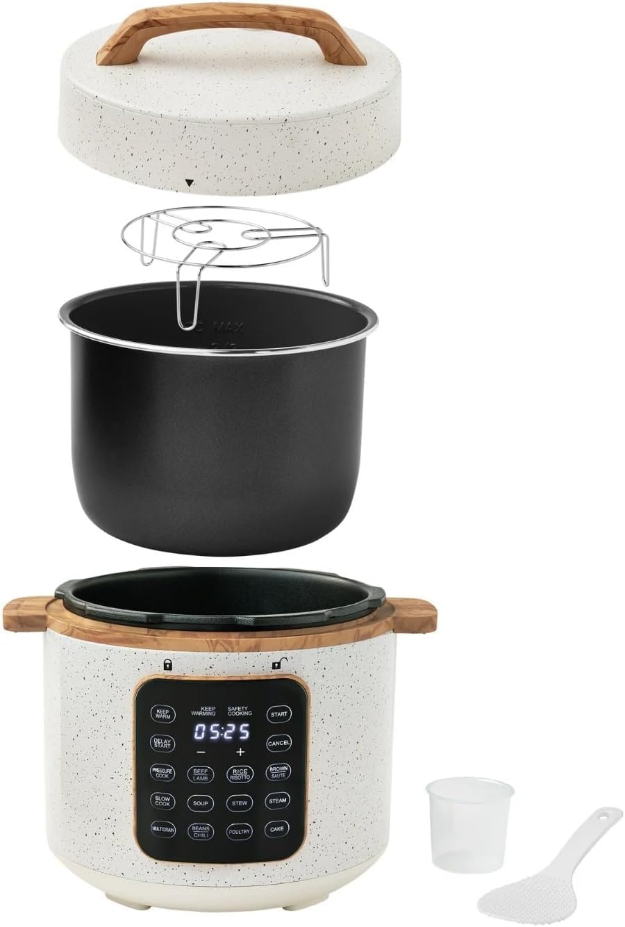 Electric Pressure Cooker, 7-in-1 Programmable Multicooker, 6 Quart Stainless Steel Slow Cooker, Rice Maker, Steamer, Sauté, Linen Speckle