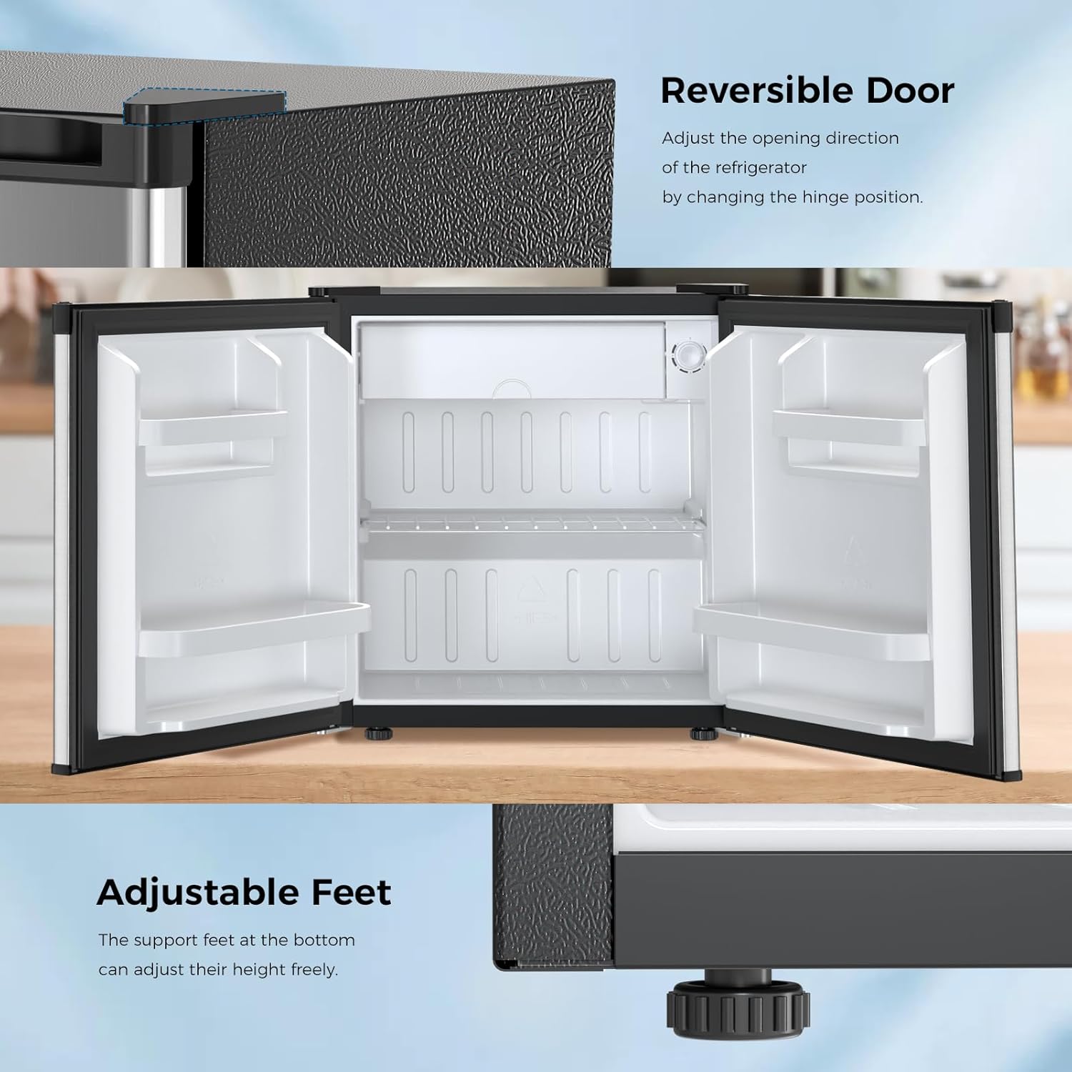 Antarctic Star 1.7 Cu.Ft Compact Refrigerator,Adjustable Thermostat,Removable Glass Shelf,Single Reversible Door Mini Fridge for Bedroom,Office,Dorm,Silver