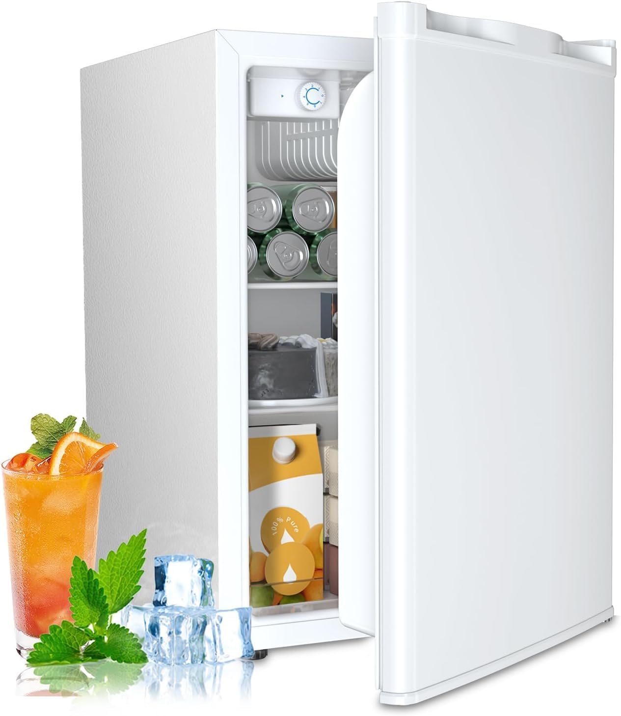 Antarctic Star 2.56 Cu.Ft. Mini Fridge with Freezer, Small Refrigerators with Adjustable Thermostat, Low Noise, Energy Saving, Compact Refrigerators for College Dorm, Office, Bedroom, Apartment, White