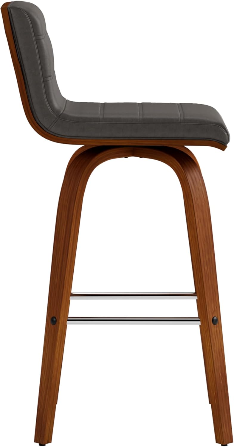 Armen Living Vienna 26" Counter Height Swivel Grey Faux Leather and Walnut Wood Bar Stool