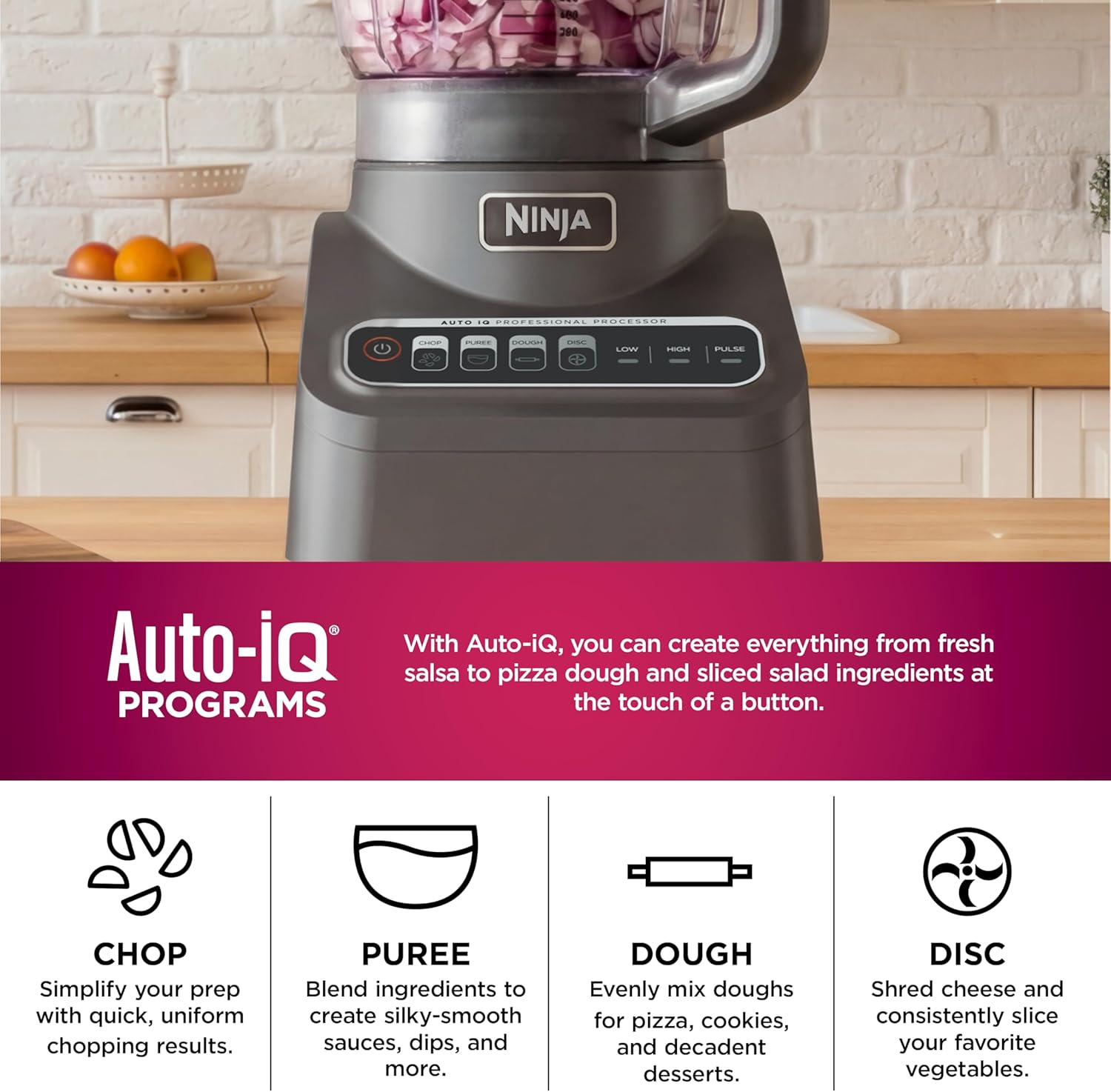 Ninja Food Processor, Professional Plus, 1000 Peak Watts, 4 Functions for Chopping, Slicing, Purees & Dough with 9-Cup Processor Bowl, 3 Blades, Food Chute & Pusher, Grey, BN601