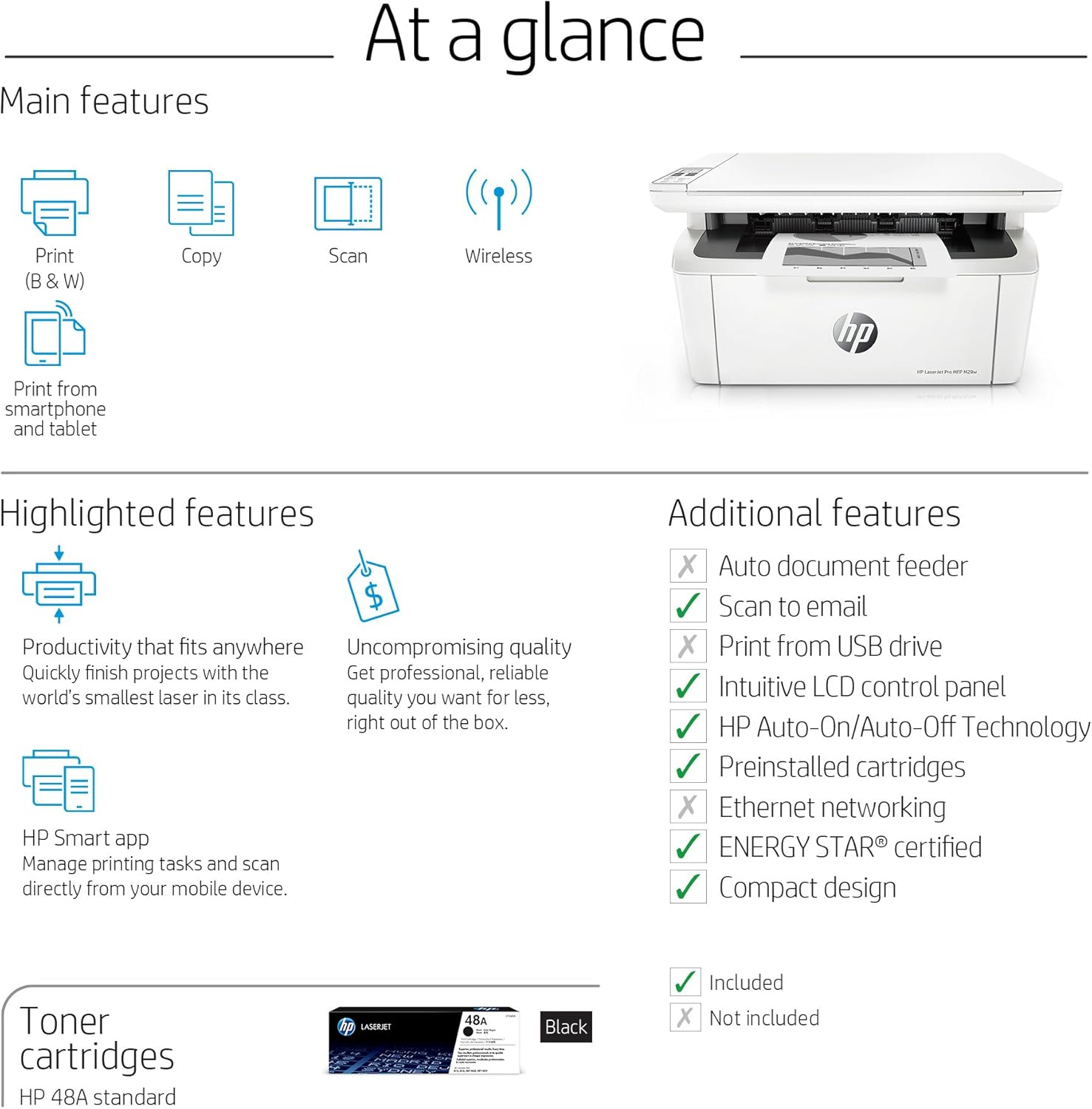 HP Laserjet Pro MFP M29w Wireless Monochrome All-in-One Printer, Works with Alexa (Y5S53A)