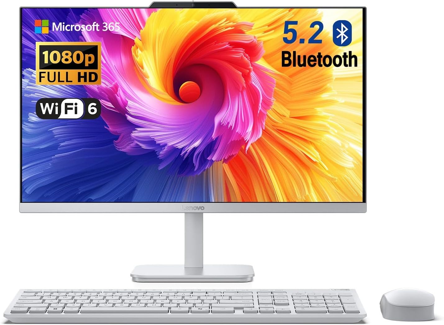 Lenovo A100 24" IPS FHD All in One Desktop Computer, Intel 8-core CPU, 8GB RAM, 512GB SSD Storage, Wireless Keyboard & Mouse Included, Support Dual-Display, HDMI, Windows 11, Cloud Grey