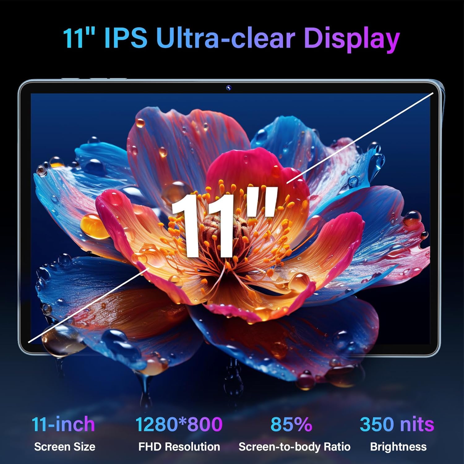 2026 11 Inch Tablet, Android 15 Tablet with Keyboard, 24GB+256GB+2TB Expand, Gemini AI Tablets PC with 8-Core, 8000mAh, 5G WiFi, Widevine L1, GPS, 2 in 1 Large Tablet with Case, Mouse, Stylus (Black)