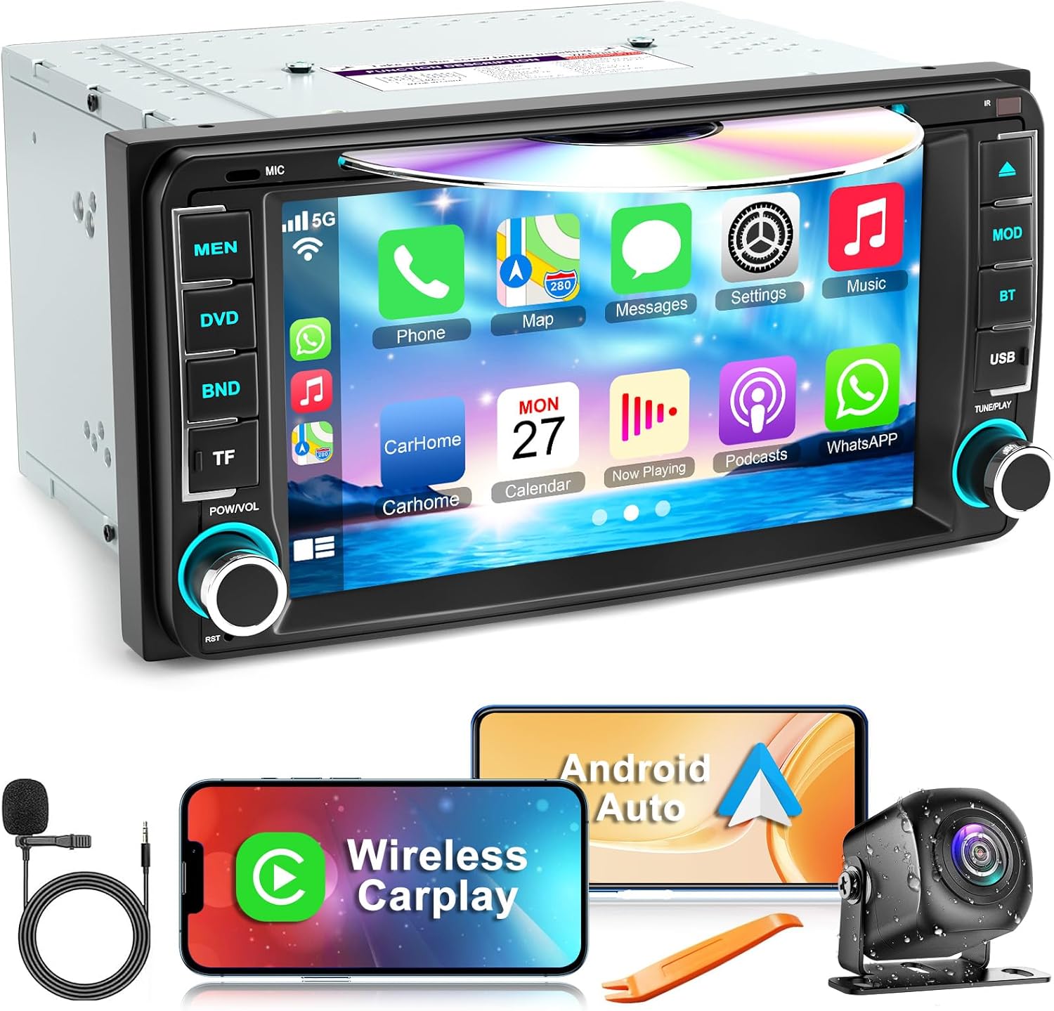 7 Inch Car Radio for Toyota 4Runner 2003-2009, for Tundra 2003-2006, for Sequoia 2003-2007, Car Stereo with CD/DVD Player- CarPlay & Android Auto,Bluetooth & FM Radio