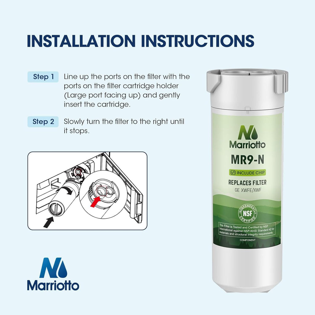 MARRIOTTO Water Filter Compatible with XWFE (Built-in CHIP), Replacement for GE XWFE, XWF Refrigerator Water Filter Pack of 3