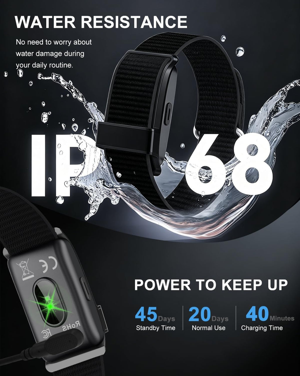 Fitness Trackers Smart Wristband with Hidden Screen(Wrist-Raise Screen Activation) Activity & Sleep Tracker with Heart Rate/HRV/Blood Oxygen, Vibration Alerts, Free APP (Black, Adult Size)