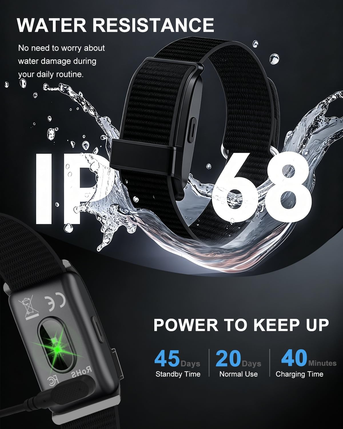 Fitness Trackers Smart Wristband with Hidden Screen(Wrist-Raise Screen Activation) Activity & Sleep Tracker with Heart Rate/HRV/Blood Oxygen, Vibration Alerts, Free APP (Black, Adult Size)