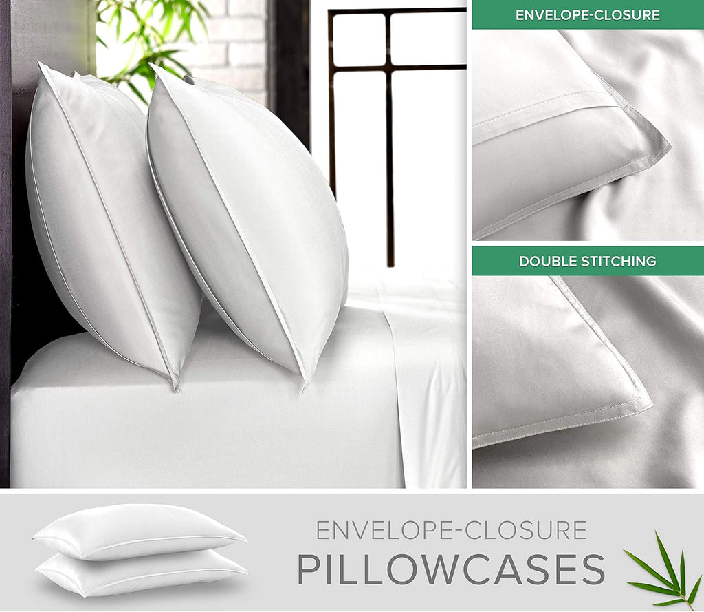 King Sheets by Pure Bamboo, Genuine 100% Organic Viscose Derived from Bamboo Bed Sheet Set, Soft & Cooling, Double Stitching, 2 Year Quality Promise (King, White)