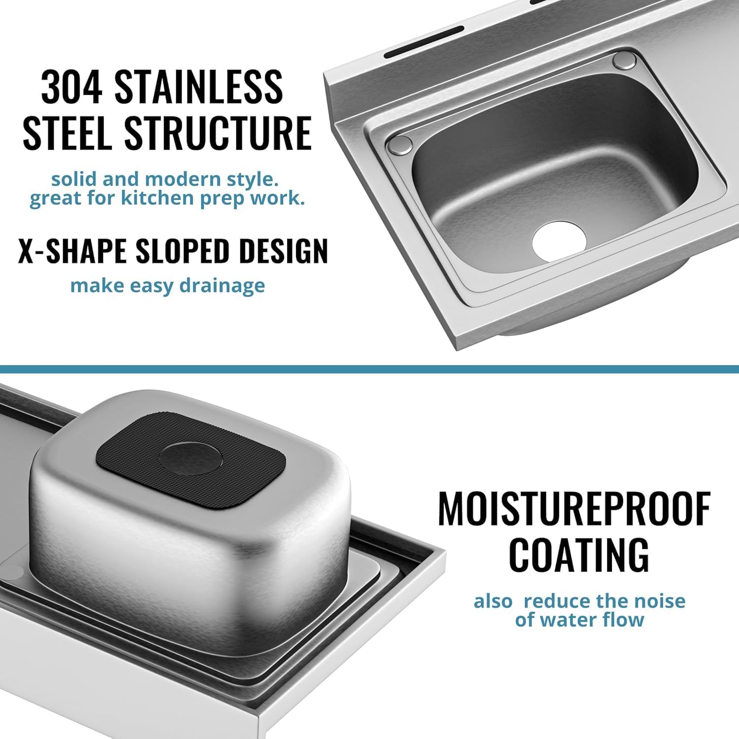 Stainless Steel Utility Sink, Kitchen Sink with Countertop Workstation, Free Standing Single Bowl with Cold and Hot Water Pipe for Laundry Room Garage Work Shop Indoor Outdoor Basement (39 Inch)